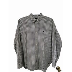 Ralph Lauren Long Sleeve Button Up Shirt XL Ivory Blue Black